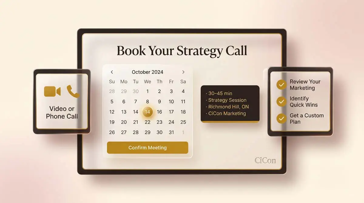 Book a strategy call with CiCon Marketing in Richmond Hill, Ontario to review marketing and growth opportunities