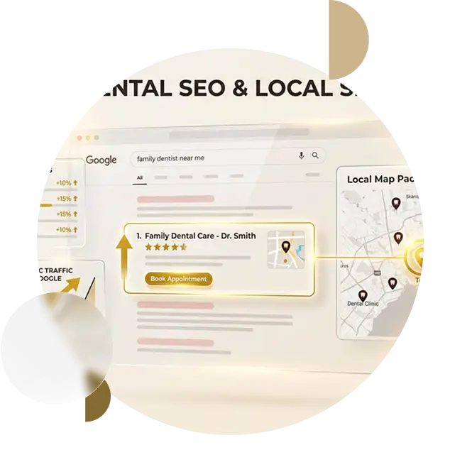 Dental SEO and local SEO strategy showing Google search rankings, map pack visibility, and increased organic traffic for dental clinics in the Greater Toronto Area managed by CiCon Marketing